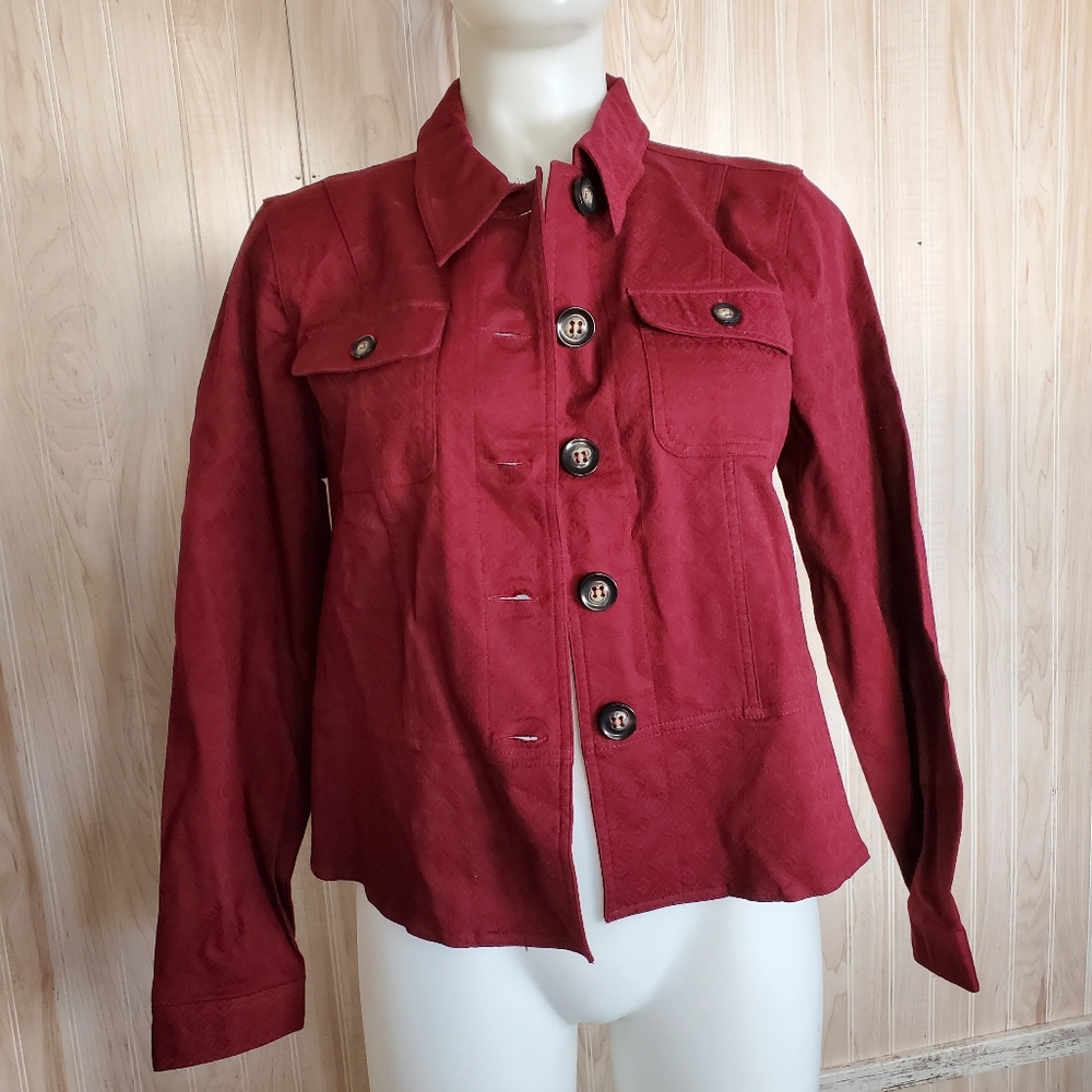 Christopher & Banks Paisley Etched Red Button Down Jacket Sz M Cotton Boho Retro
